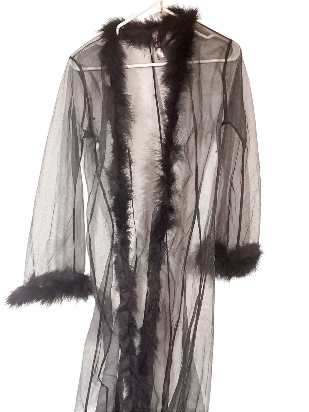 Be Wicked Exotic Feathers Feather Trimmed Lingerie Robe Black One Size